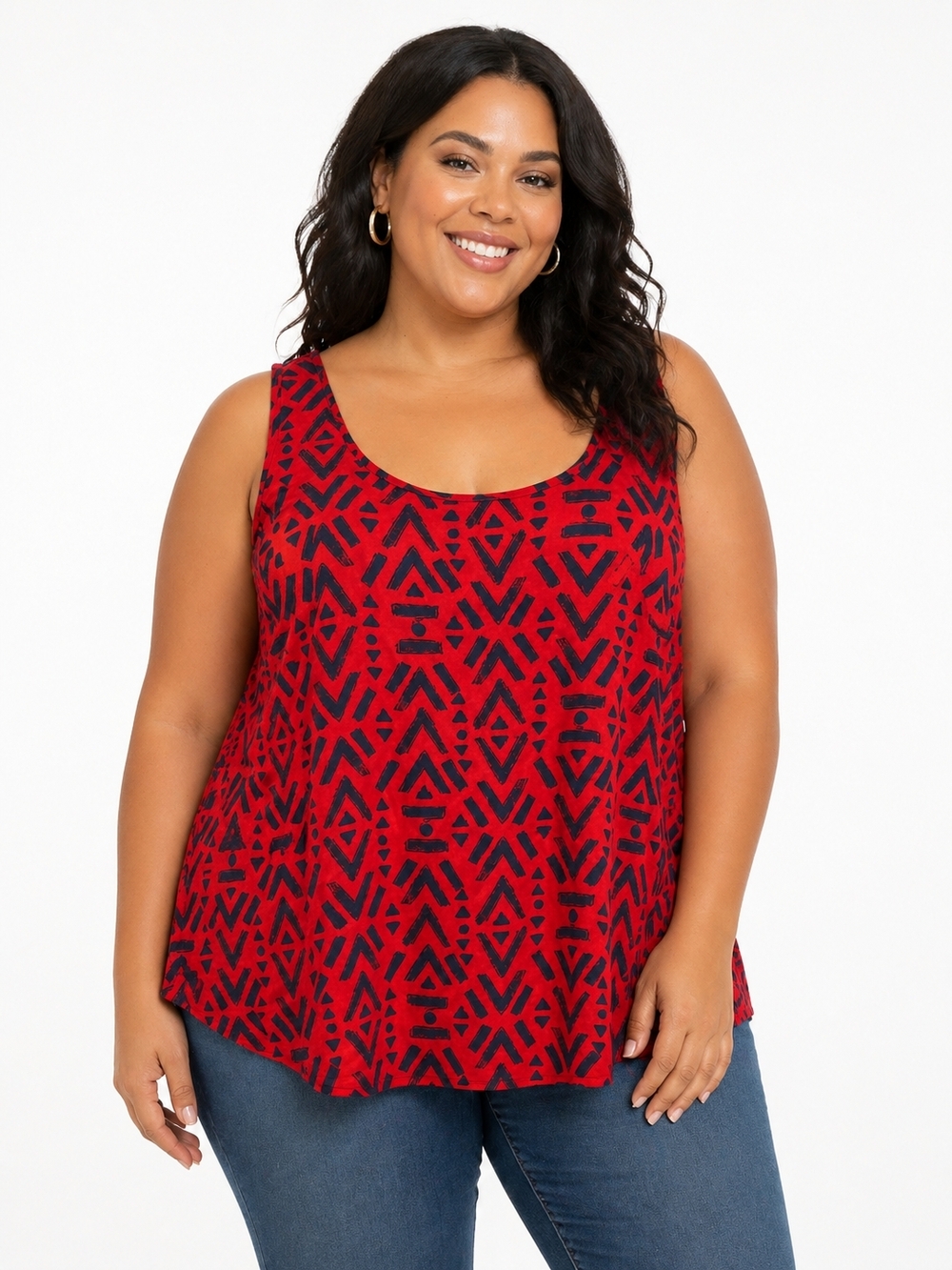 Faded Glory Red and Blue Geometric Scoop Neck Tank - Women